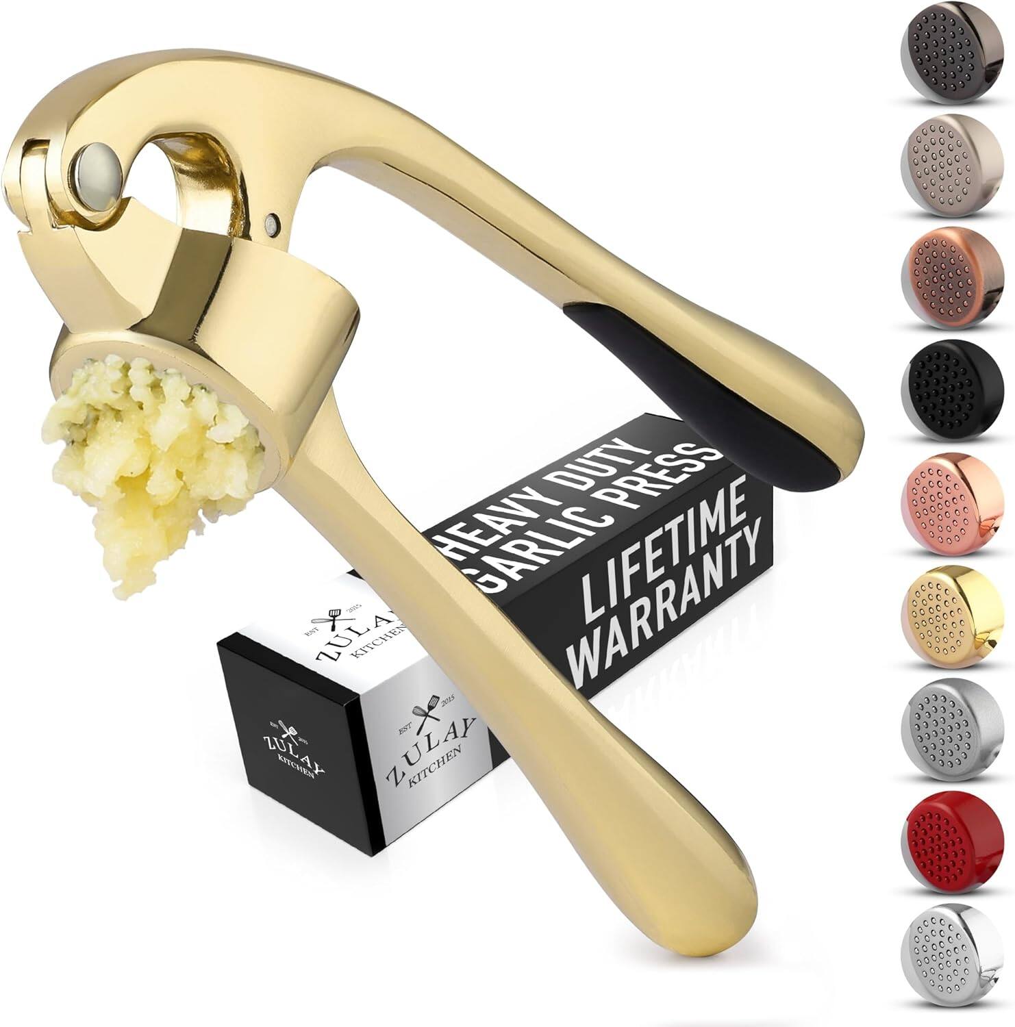 Zulay Kitchen - Premium Garlic Press - Durable Garlic Masher with Soft, Easy to Squeeze Handle - Gold