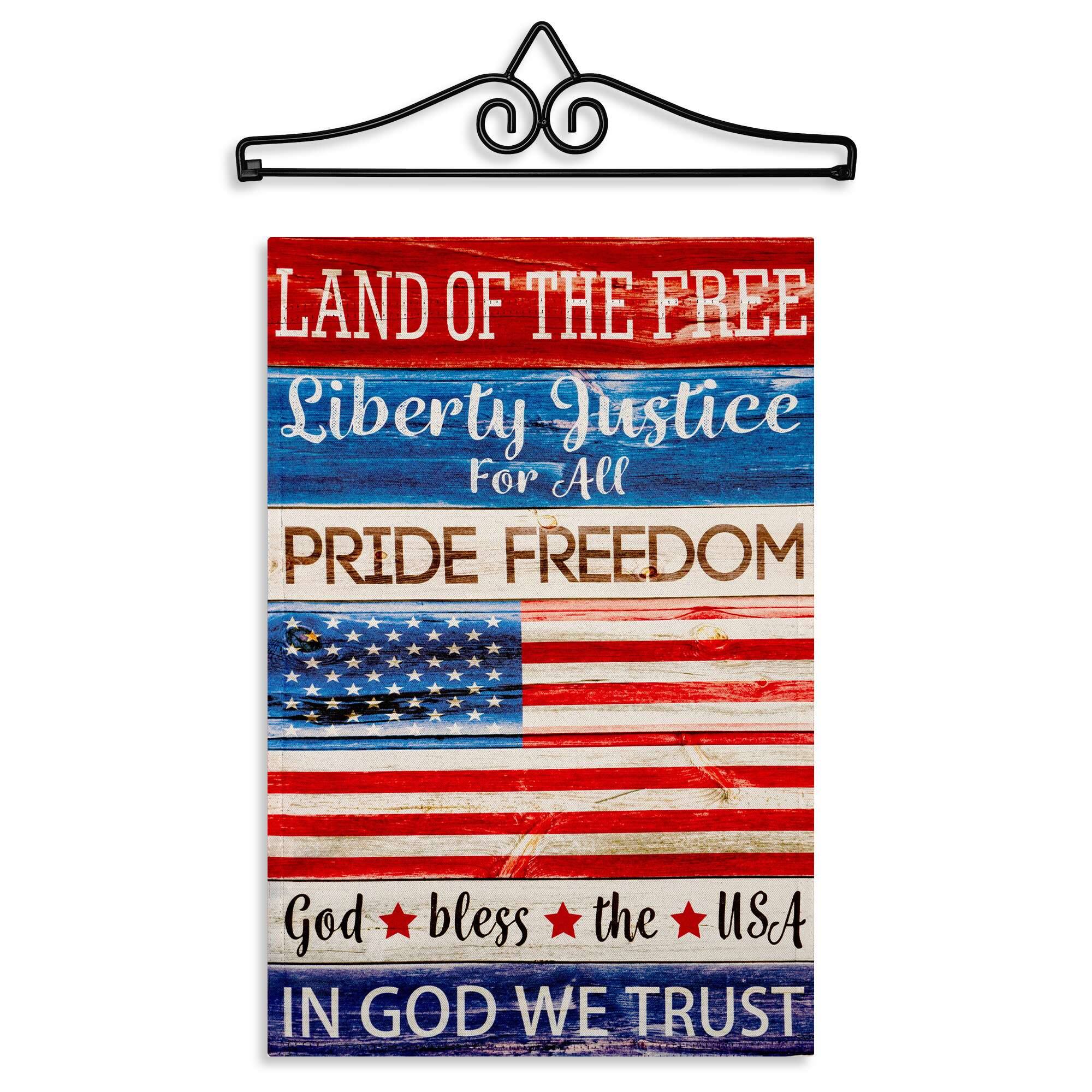 LAND OF THE FREE  
Liberty Justice For All  
PRIDE FREEDOM  
God bless the USA  
IN GOD WE TRUST