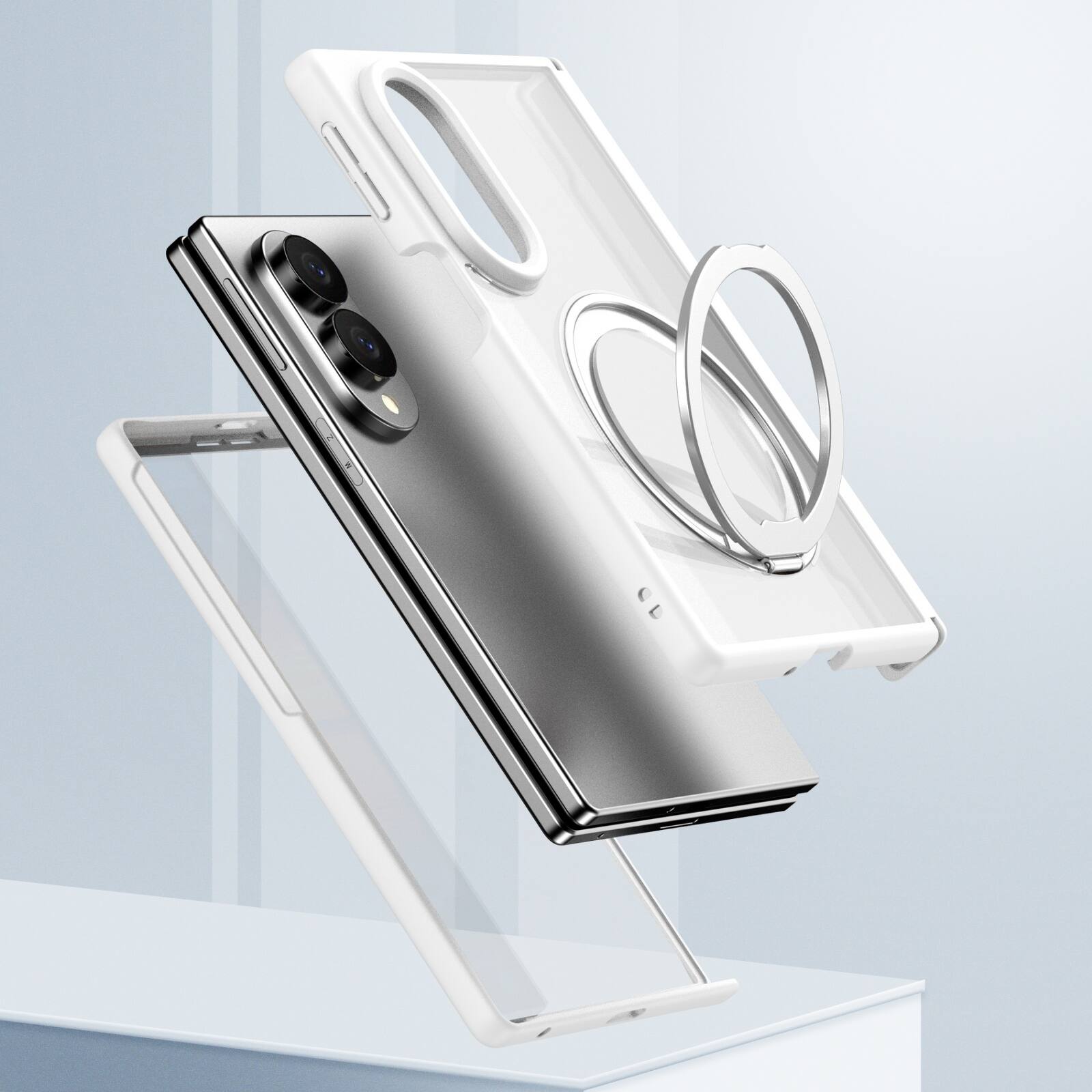 Alt View 2. Dteck - Shockproof Case for Samsung Galaxy Z Fold8 with Ring Stand, Magnetic PC Cover Built in Screen Film and Hinge Protection - White.