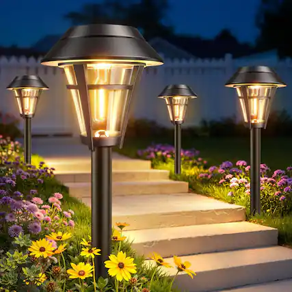 Front. Dazzed Corner - Solar Pathway Lights 10-Pack Outdoor Waterproof, Auto On/Off Solar Garden Yard Lighting - Black.