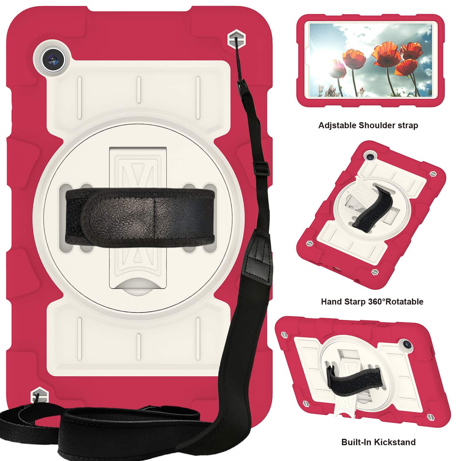 Dteck - Heavy Duty Rugged Case for Samsung Galaxy Tab A9 8.7-inch 2023,Shockproof Kickstand Cover with Shoulder Strap - B