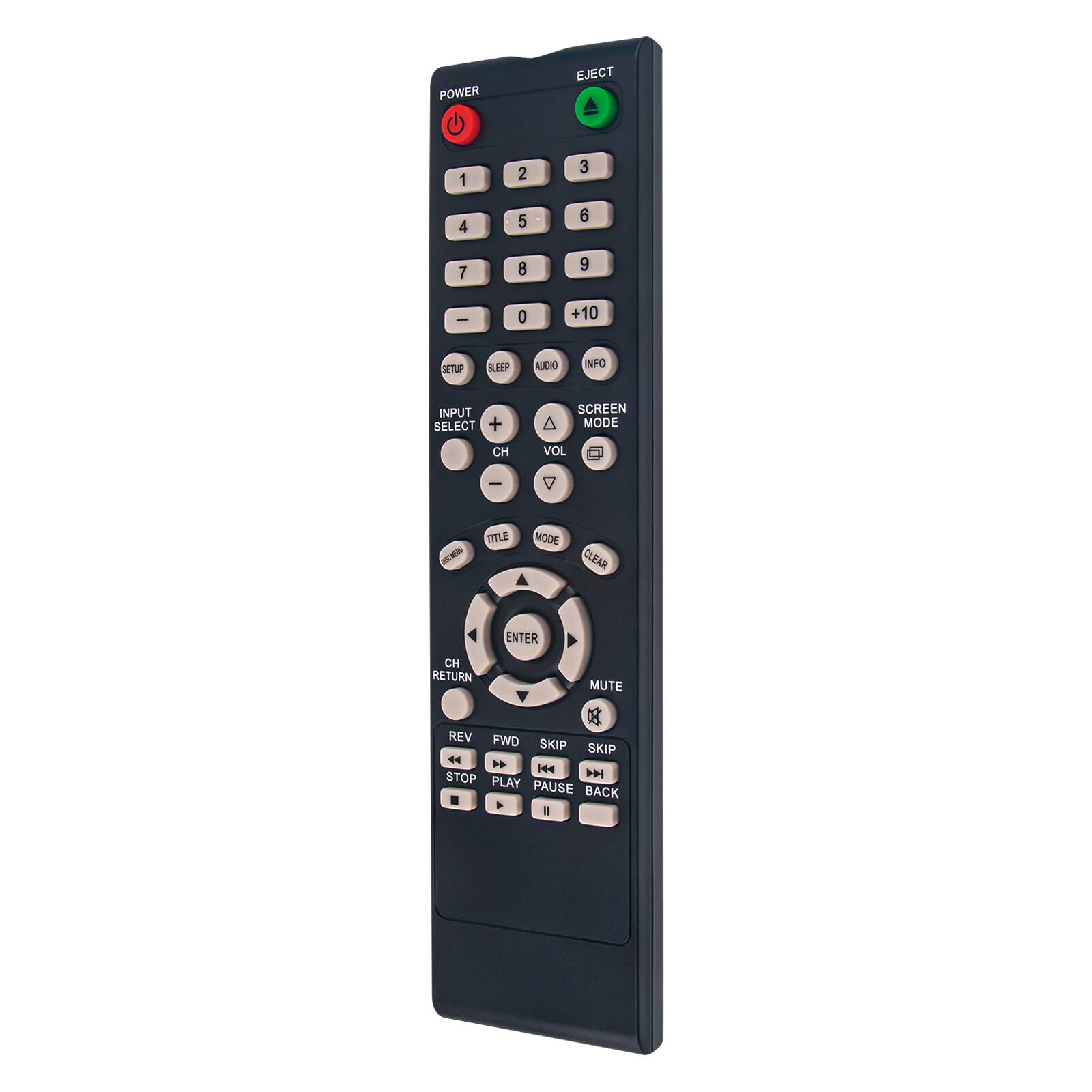 POWER EJECT 1 2 3 4 5 6 7 8 9 0 +10 SETUP SLEEP AUDIO INFO INPUT SELECT + A SCREEN MODE CH VOL -  TITLE MODE CLEAR ENTER CH RETURN MUTE X REV FWD SKIP SKIP 4 44 144 STOP PLAY PAUSE BACK