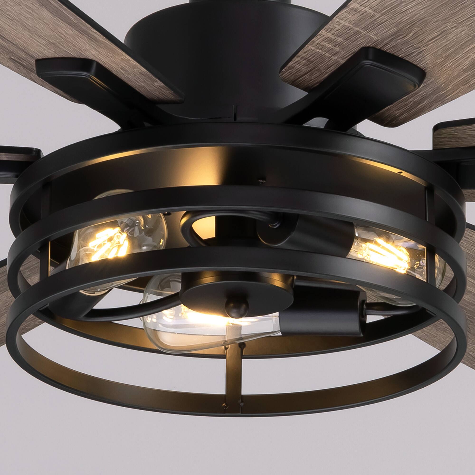 Alt View 7. Siljoy - 60-Inch Matte Black Farmhouse Cage Ceiling Fan with Light 6 Big Dual Color Blades for Living Room Bedroom Kitchen Patio - Black.