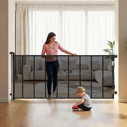 Front. VEVOR - Retractable Baby Gate, Extends to 163.3 inch Extra Wide, 39 inch Tall, with Reinforced Fiberglass Strips.