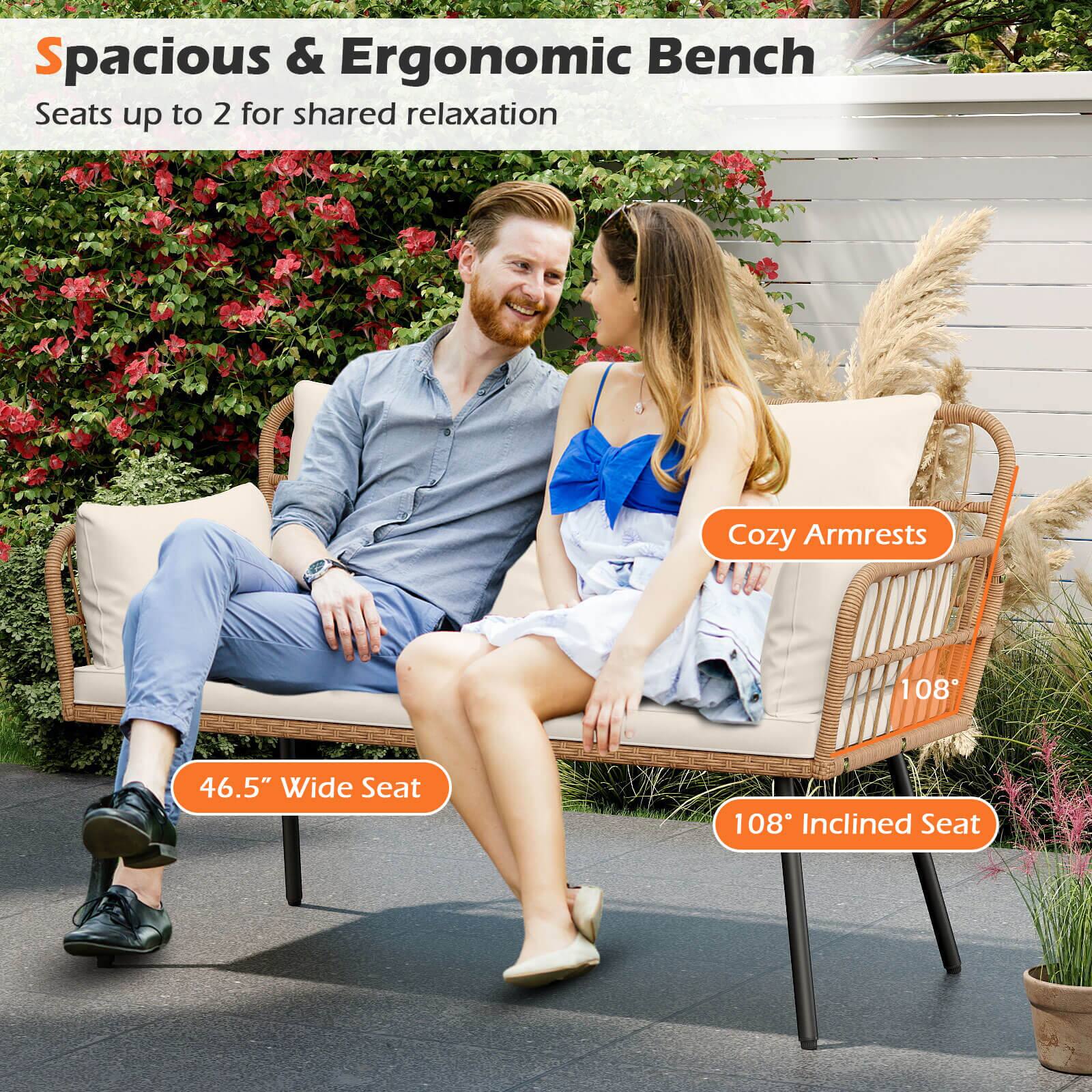 Spacious & Ergonomic Bench  
Seats up to 2 for shared relaxation  

Cozy Armrests  

46.5" Wide Seat  

108° Inclined Seat