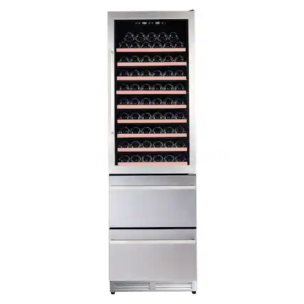 Front. Avanti - ELITE Series Wine Cooler, 108 Bottle Capacity, 2-Drawer Beverage Center - Stainless Steel.