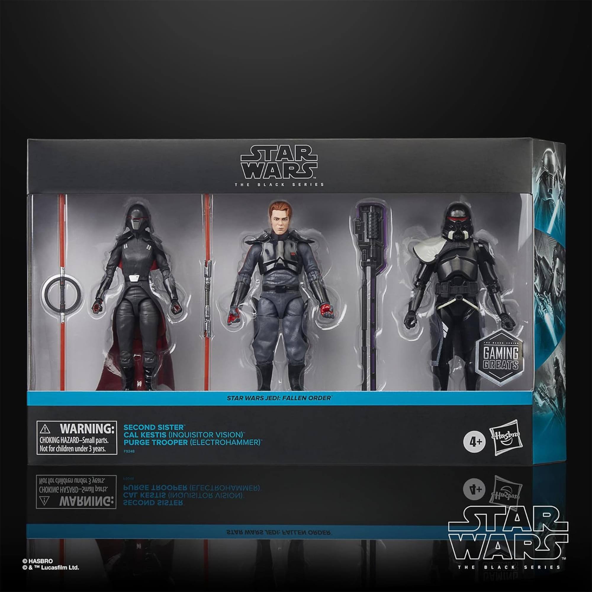 STAR WARS THE BLACK SERIES  
GAMING GREATS  
STAR WARS JEDI: FALLEN ORDER  
WARNING: SECOND SISTER (INQUISITOR VISION)  
PURGE TROOPER (ELECTROHAMMER)  
Not for children under 3 years.  
CHOKING HAZARD - Small parts.  
4+  
HASBRO & Lucasfilm Ltd.  

STAR WARS JEDI: FALLEN ORDER  
SECOND SISTER (INQUISITOR VISION)  
PURGE TROOPER (ELECTROHAMMER)  

STAR WARS THE BLACK SERIES