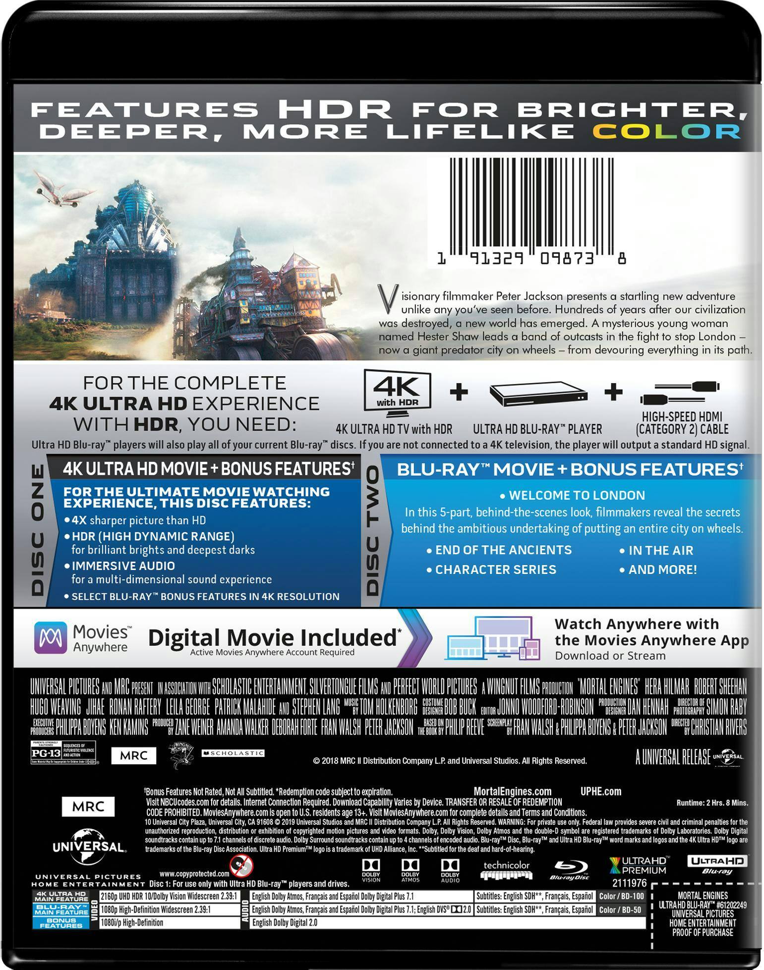 Back. Mortal Engines   - 4K Blu-Ray.