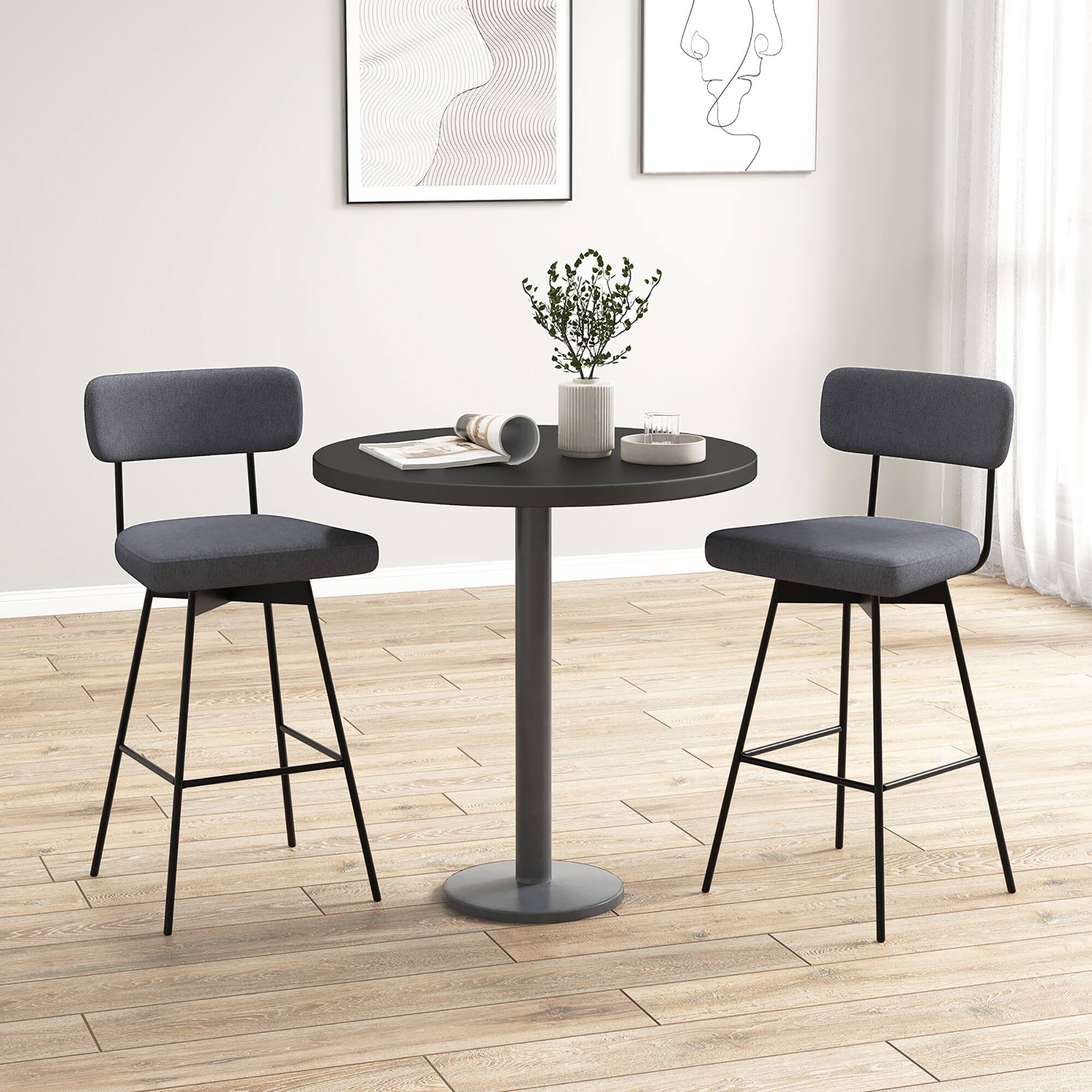 Alt View 1. Gymax - Gymax Bar Stools Set of 2 Modern Upholstered 360ºSwivel Bar Chairs 29'' Bar Height Barstools Grey - Grey.