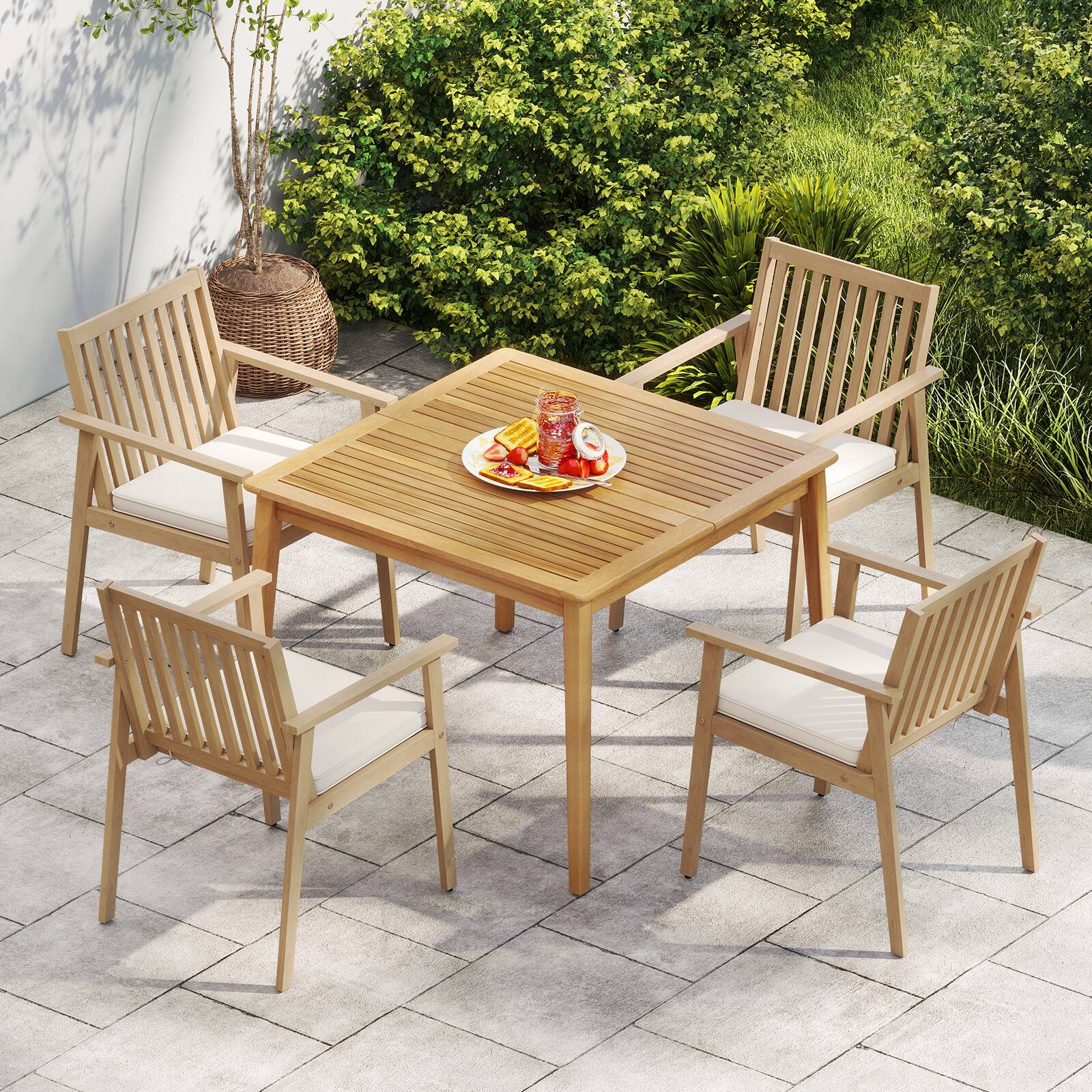 Alt View 7. Gymax - Gymax 2 PCS Patio Dining Chairs w/ Removable Padded Cushion Armrests & Teak Oil Finish - Yellow.