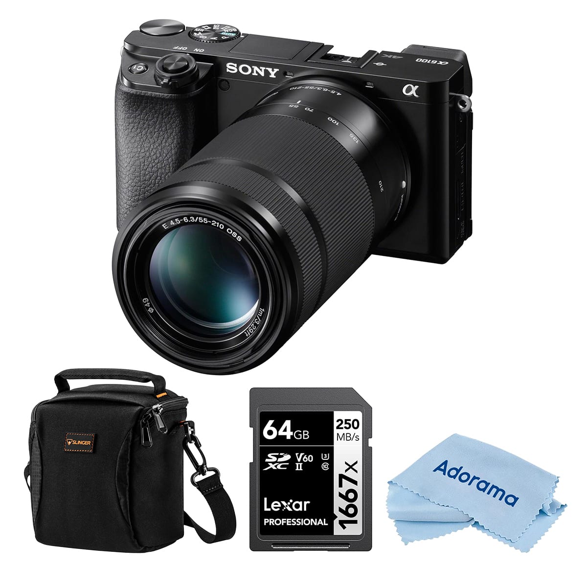 Bundle - Sony - Alpha a6100 Mirrorless Camera with 16-50mm & 55-210mm Lenses, with 64GB SDXC Memory Card and Shoulder Bag