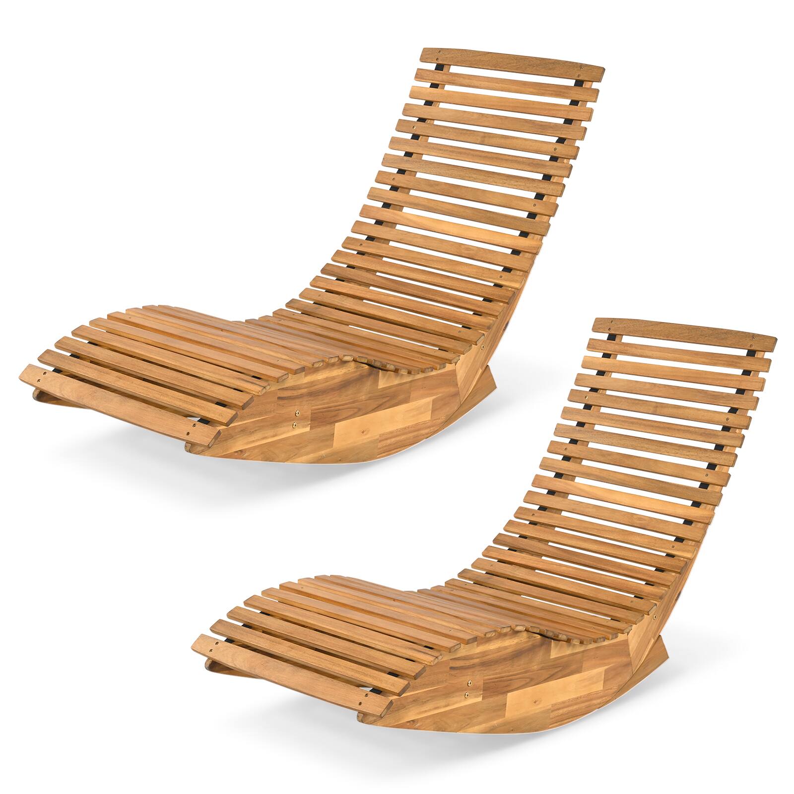 Front. Costway - Costway Set of 2 Outdoor Chaise Lounge Chair Acacia Wood Garden Lawn Deck - Natural.