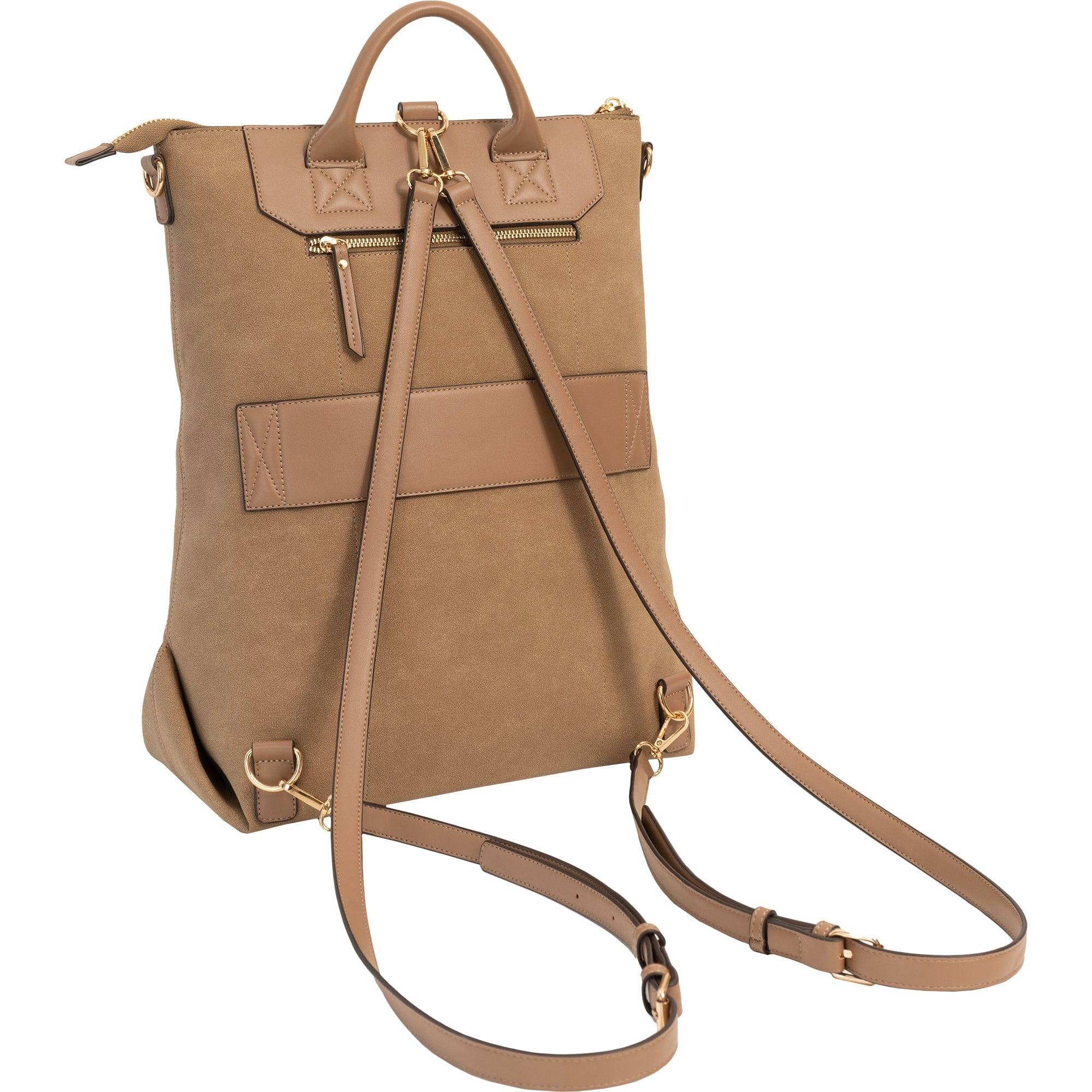 Left. Joan & David - Joan & David Faux Suede Top Handle Workbook Backpack — Camel - 02-CAMEL.