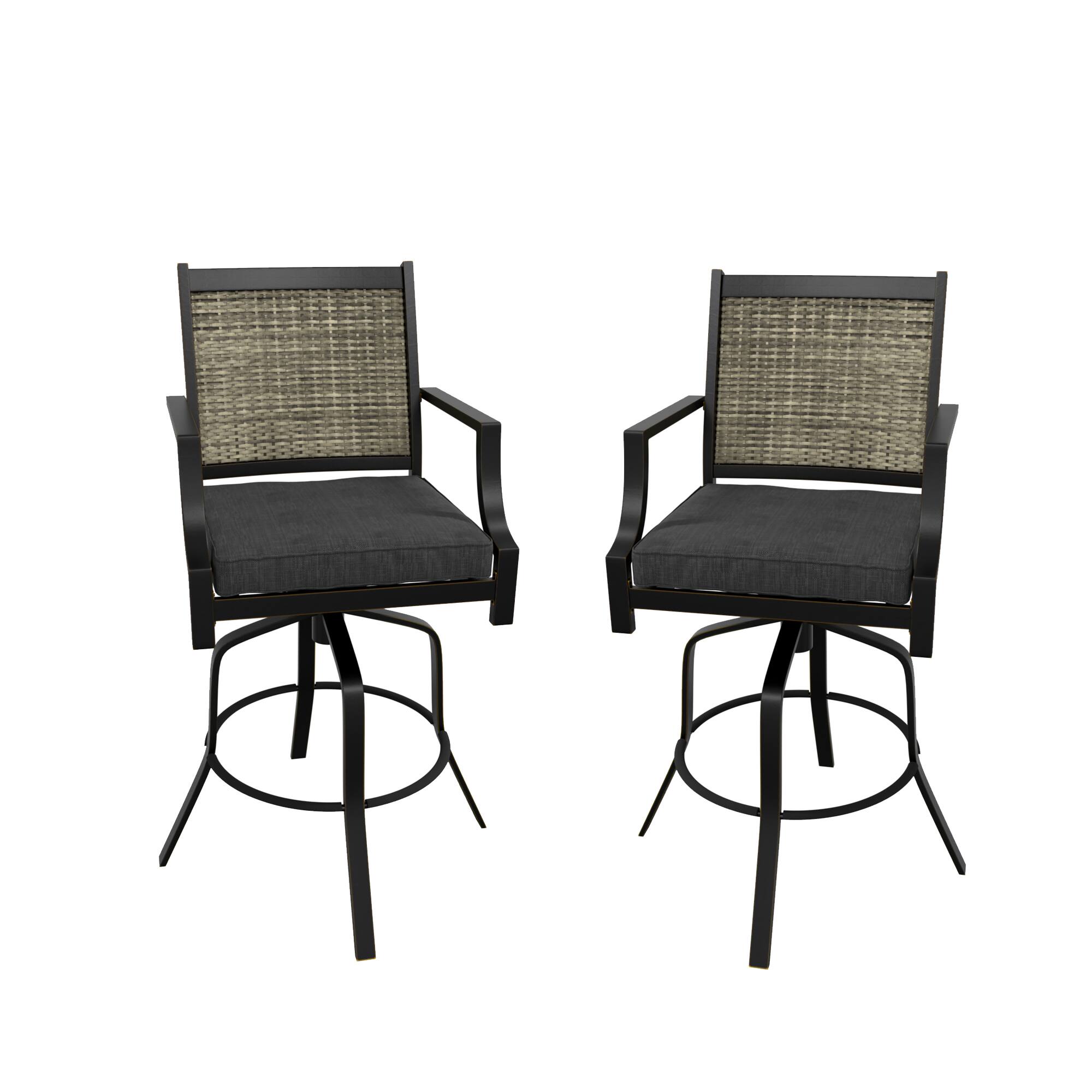 Mondawe - 2-Piece Swivel Bar Chair Set with Yarn-dyed Fabric Cushion - Black+Brown