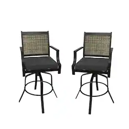 Mondawe - 2-Piece Swivel Bar Chair Set with Yarn-dyed Fabric Cushion - Black+Brown