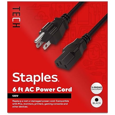 Photos - Surge Protector / Extension Lead Staples TECH - 6 ft. AC Power Cord, Male to Male - Black ST62398