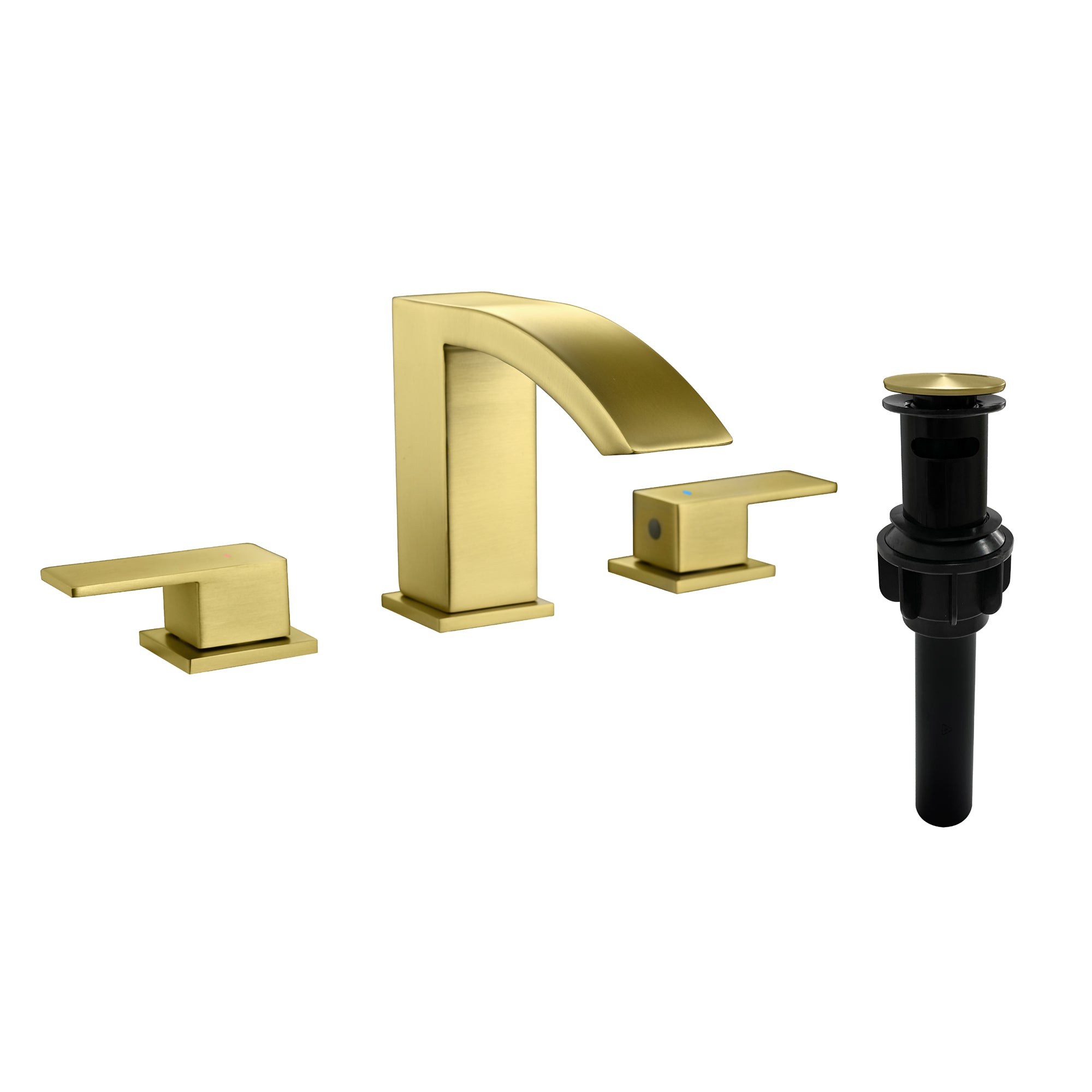 Back. Boyel Living - 8 in Widespread Double Handle 1.2 GPM Bathroom Faucet with Quick Connect Hose and Pop Up Drain in Brushed Gold - Brushed Gold.
