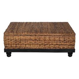 Manhattan Lane - Jinu 48 Inch Coffee Table with Natural Brown Woven Banana Leaf Top, Acacia Wood Base, Organic Decor - Natural Brown, Black