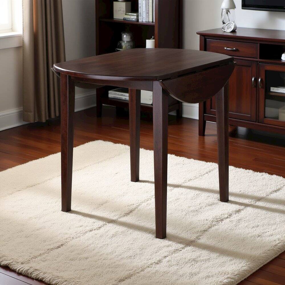 Alt View 4. FurniFact - Walnut Small Round Drop Leaf Table – Foldable Dining Table for Spaces - Walnut.