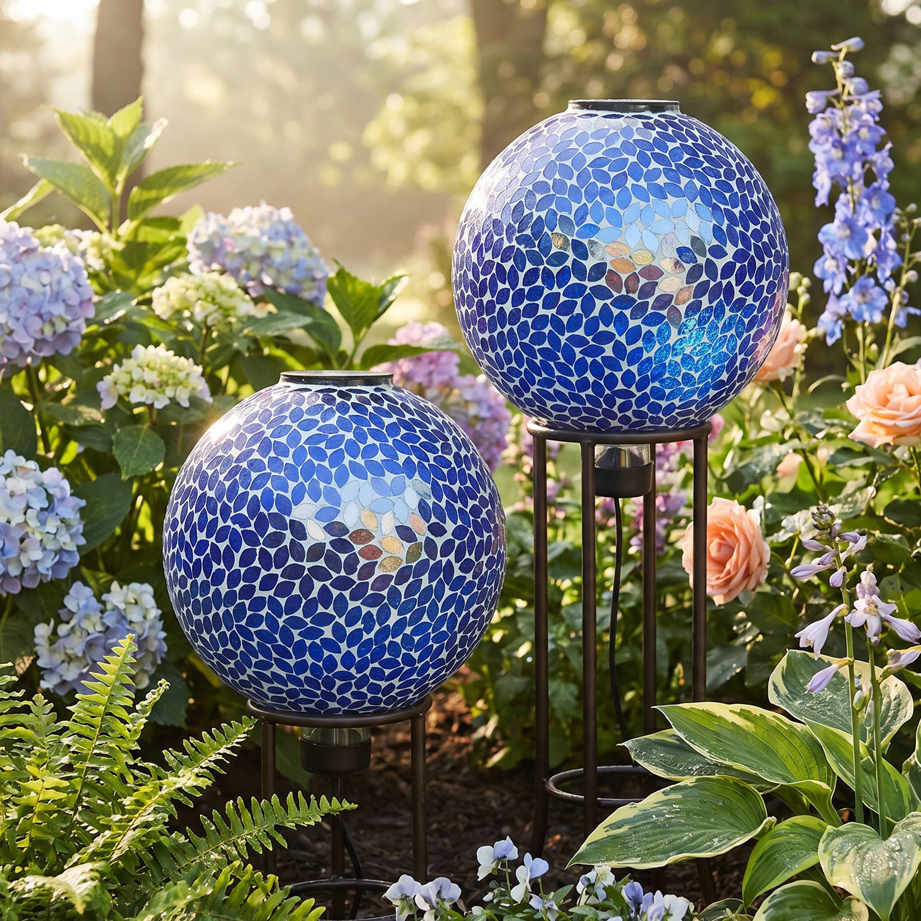 Alt View 5. Sunnydaze - Mosaic Gazing Ball with Solar Light - 10 in - 2pk - Lavender Mosaic.