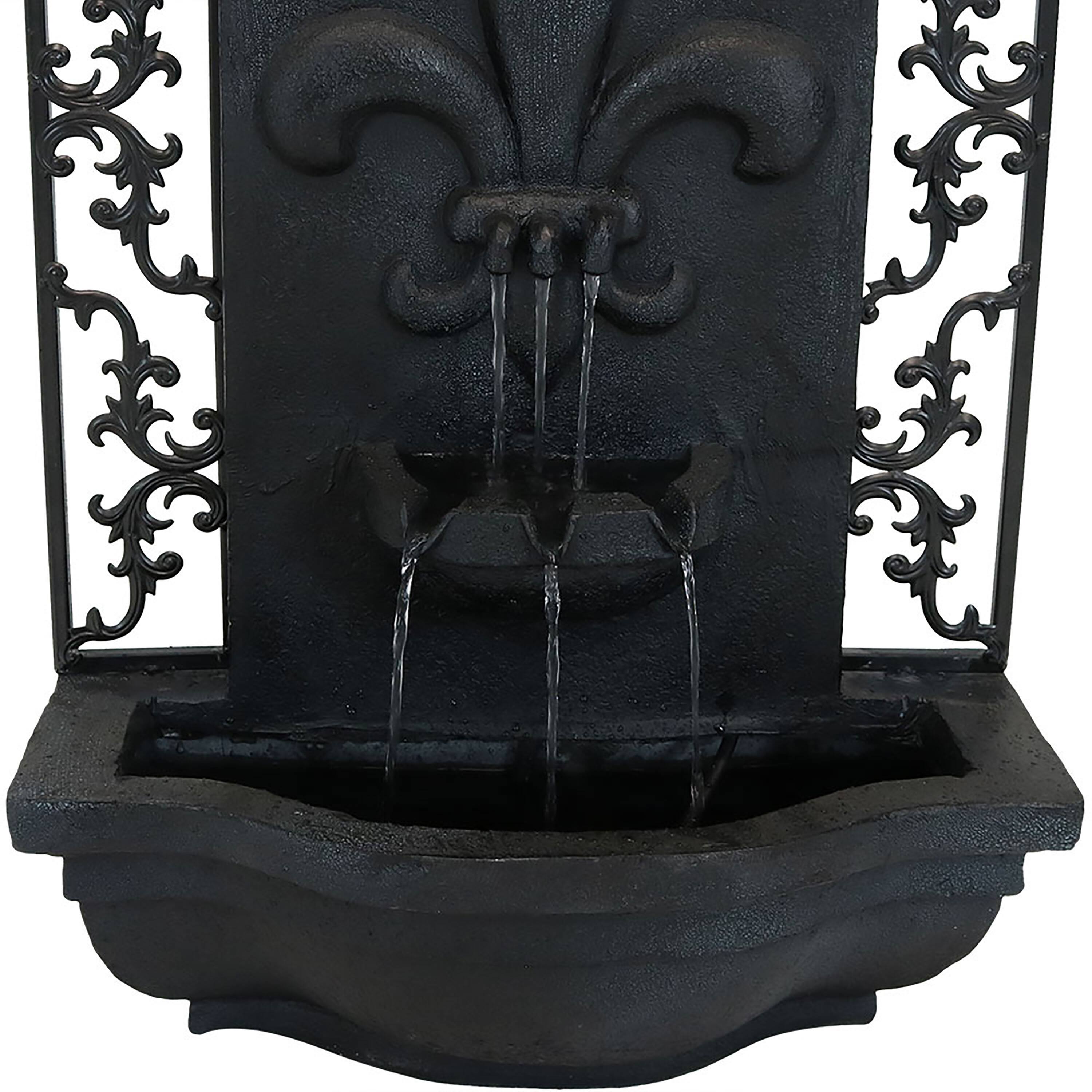 Alt View 6. Sunnydaze - French Lily Polystone Outdoor Wall Fountain - Lead.