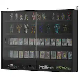 Homcom - Display Cabinet, Wall-Mounted Display Case with 2 Glass Doors and Adjustable Shelves - Black