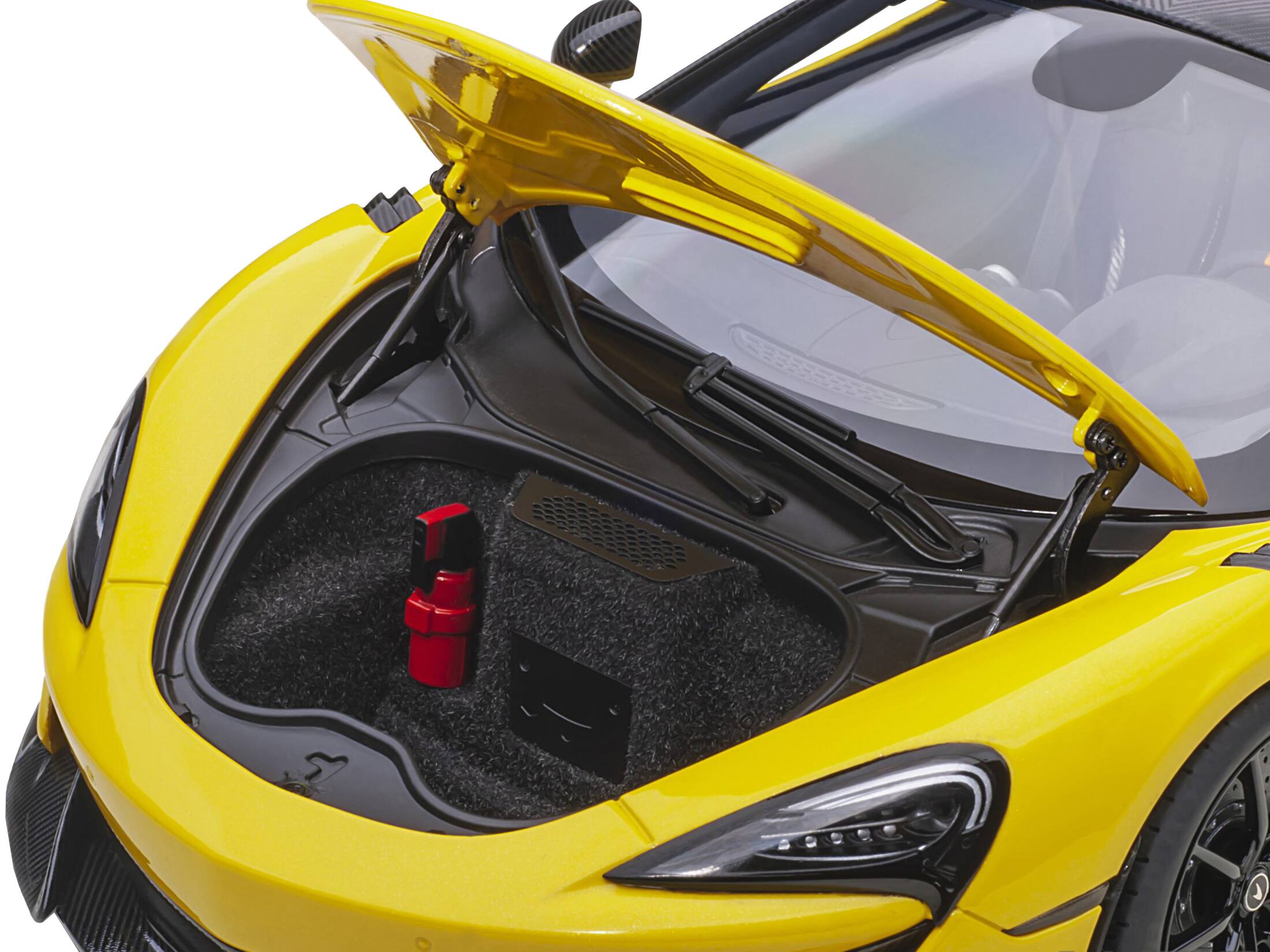 Left. Autoart - Mclaren 600LT Sicilian Yellow and Carbon 1/18 Model Car by Autoart - Sicilian Yellow And Carbon.