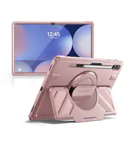 Dexnor - For Samsung Galaxy Tab S10 Ultra/S9 Ultra/S8 Ultra Rugged Protective Case with 360° Rotating Hand Strap,Screen Protector - Peony Pink