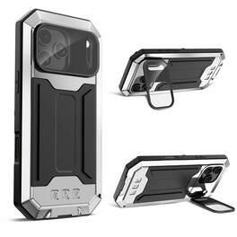 UUCOVER - Heavy Duty Rugged Case for Apple iPhone 18 Pro with Screen Protector Shockproof Metal+Silicone Camera Lens Stand Cover - Silver
