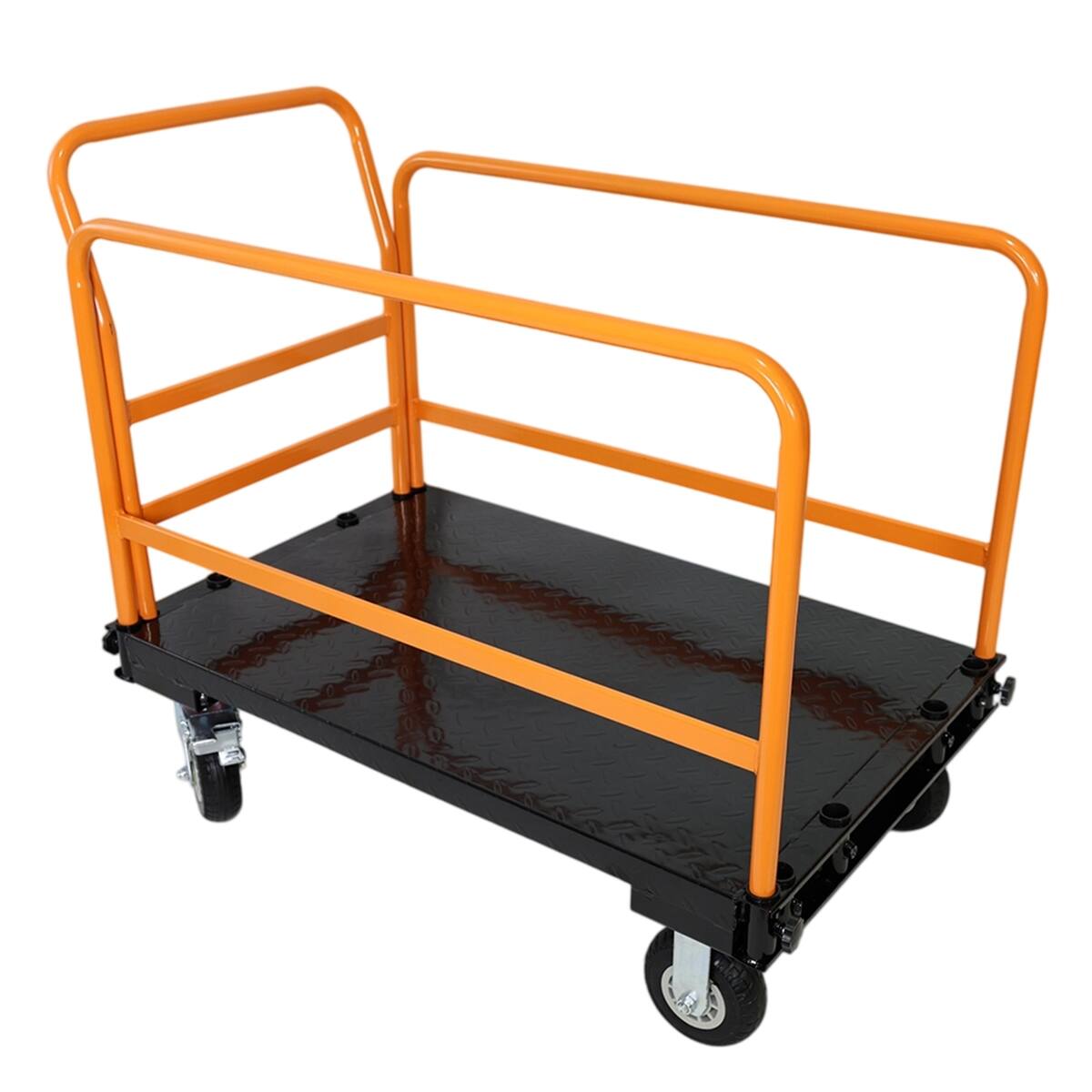 Front. Ropilly - Ropilly Heavy Duty Steel Platform Cart with Adjustable Removable Guardrails, Flatbed Hand Truck Dolly - Yellow+Black.