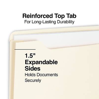 Reinforced Top Tab  
For Long-Lasting Durability  

1.5" Expandable Sides  
Holds Documents Securely