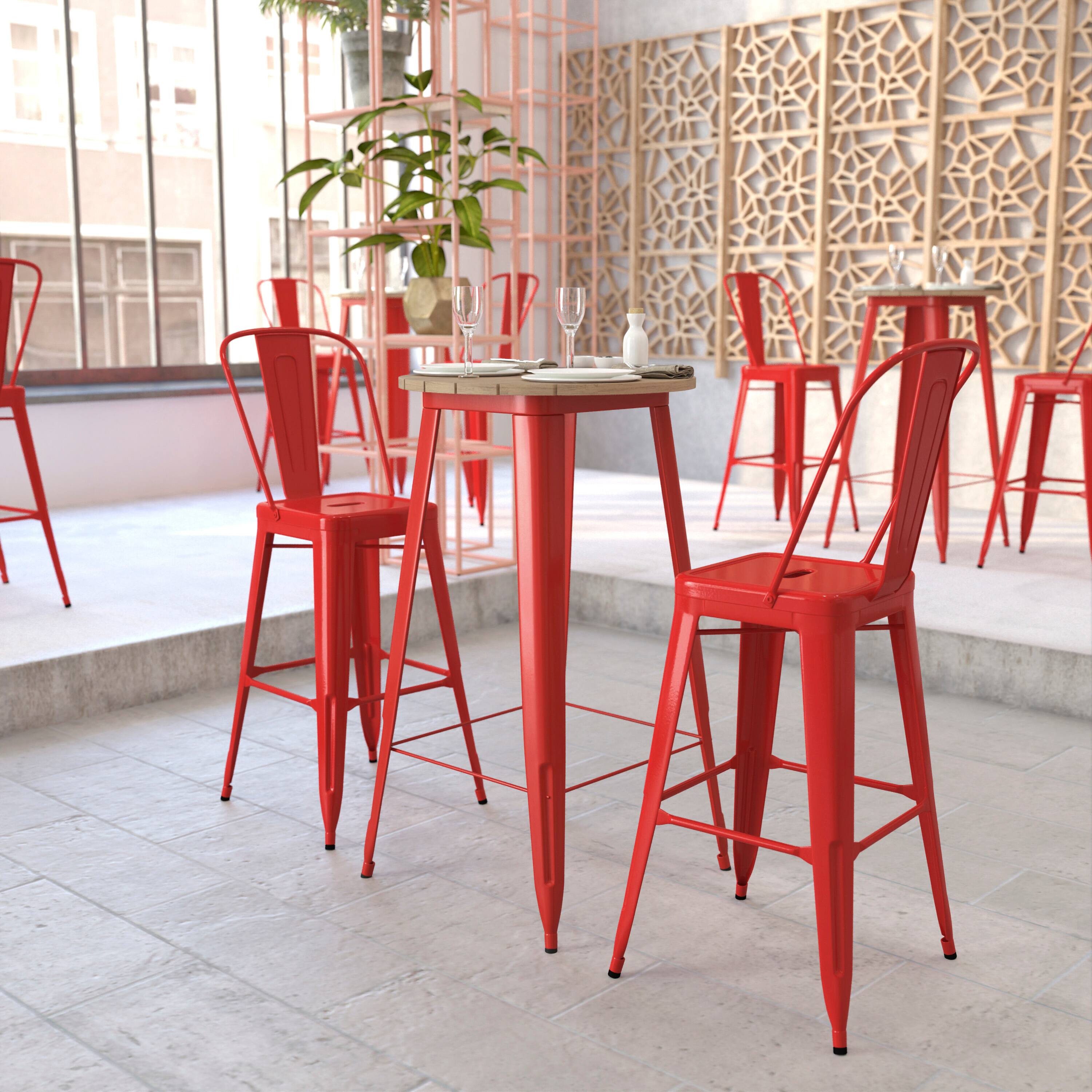 Alt View 3. Flash Furniture - Declan Commercial Indoor/Outdoor Bar Top Table, 23.75" Round All Weather Brown Poly Resin Top with Red Steel base - Red.