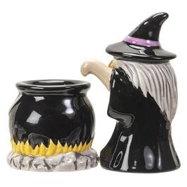 Pacific Trading - Witch and Cauldron Magnetic Salt and Pepper Shaker Set 2.2 Inch - Black
