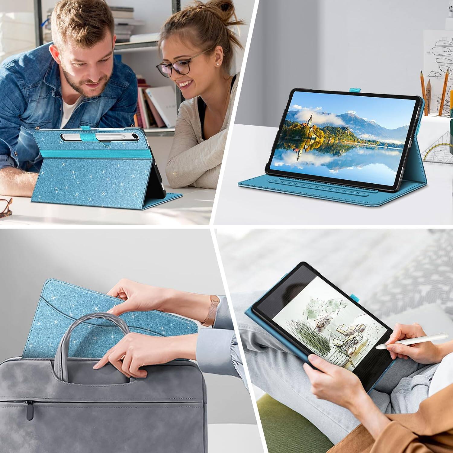 Alt View 3. Fintie - Multi-Angle Case for Samsung Galaxy Tab S10 Lite/ Tab S10 FE/ Tab S9 FE/ Tab S9, With Front Card Pocket, Auto Wake/Sleep - Glittering Blue.
