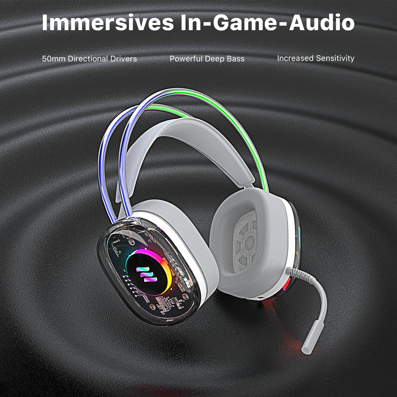 Immersives In-Game-Audio

50mm Directional Drivers  
Powerful Deep Bass  
Increased Sensitivity