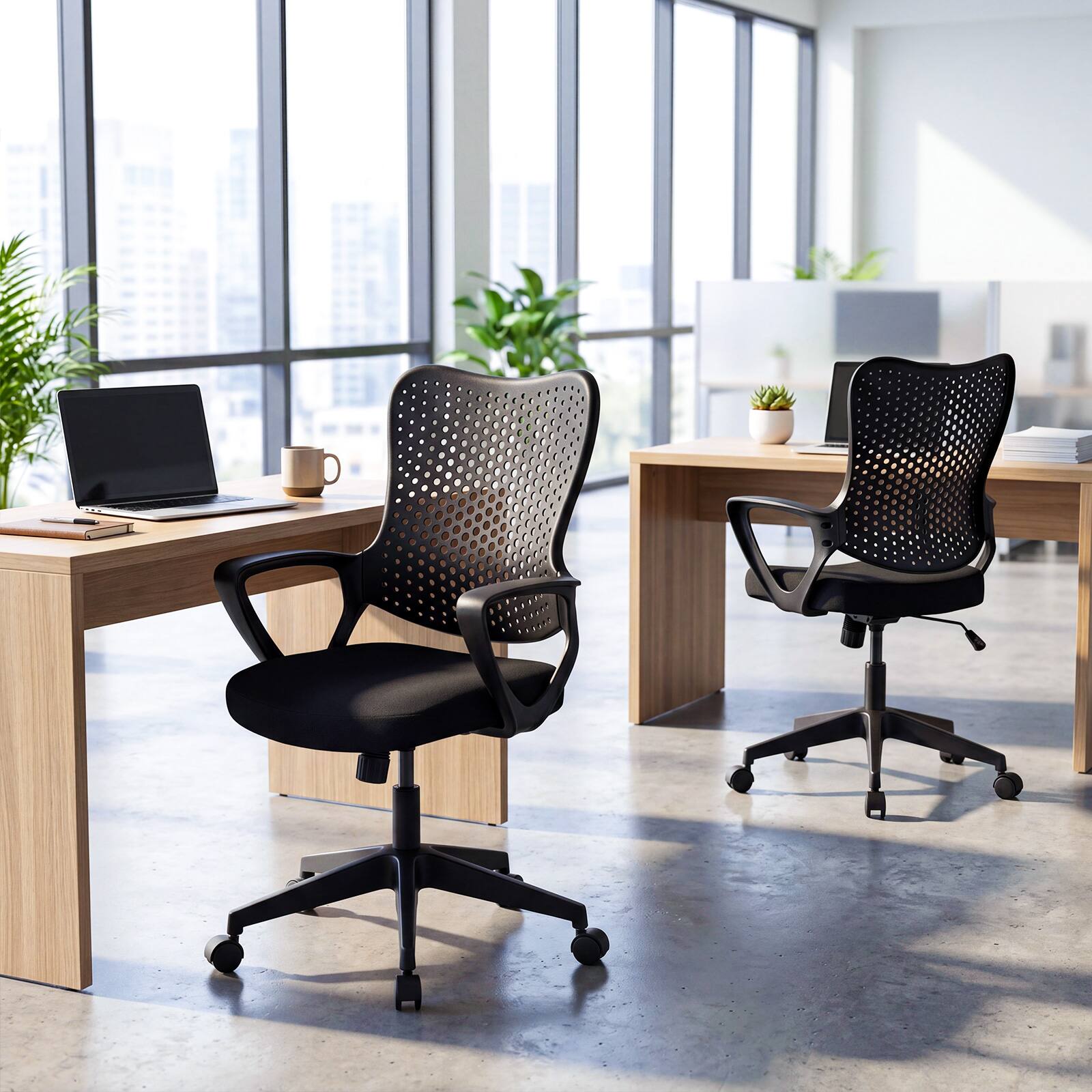 Alt View 4. Gymax - Gymax 2Pcs Ergonomic Office Chair Computer Desk Chair w/ Armrests Padded Cushion - Black.
