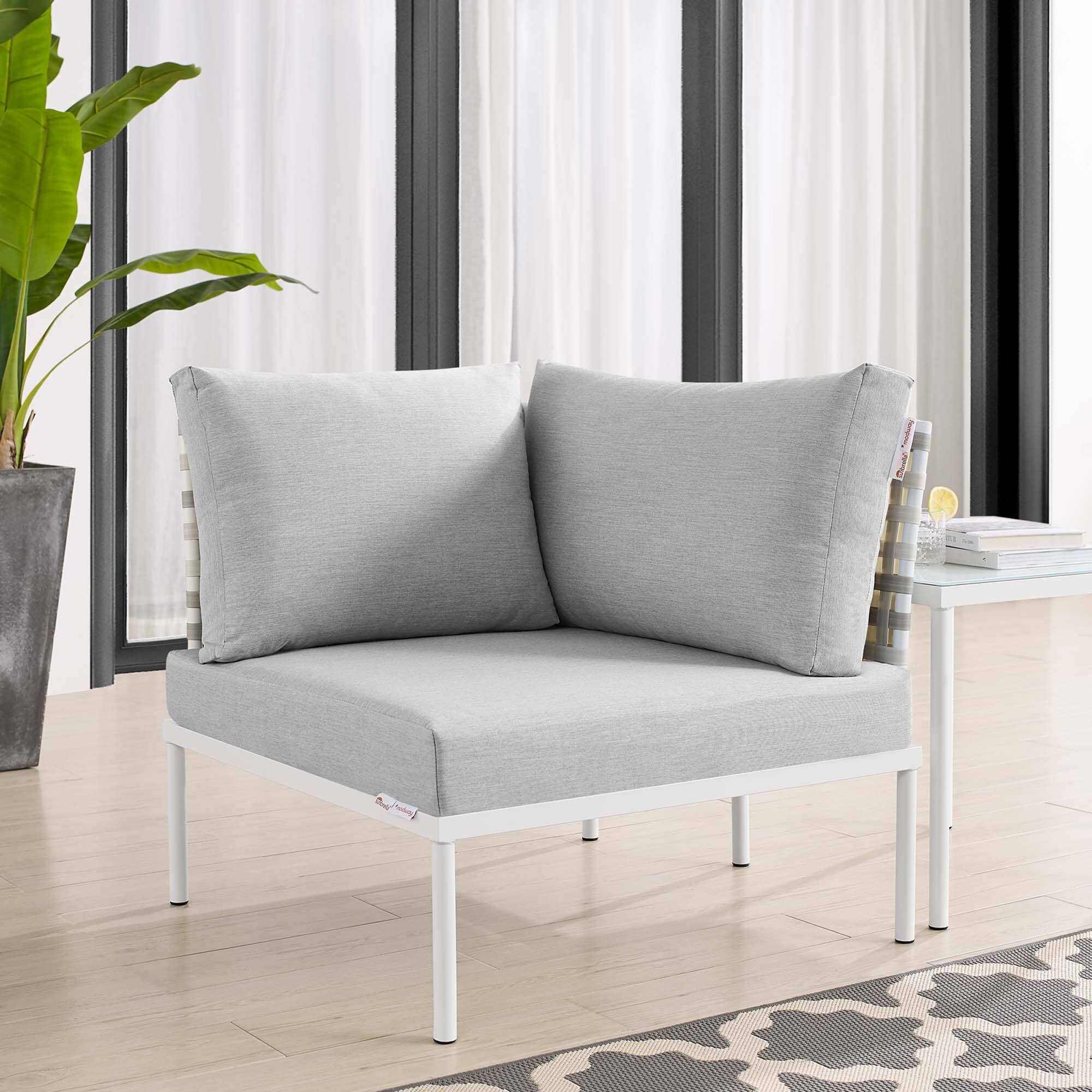 Front. Modway - Harmony Sunbrella® Basket Weave Outdoor Aluminum Corner Chair by Modway - Taupe Gray.