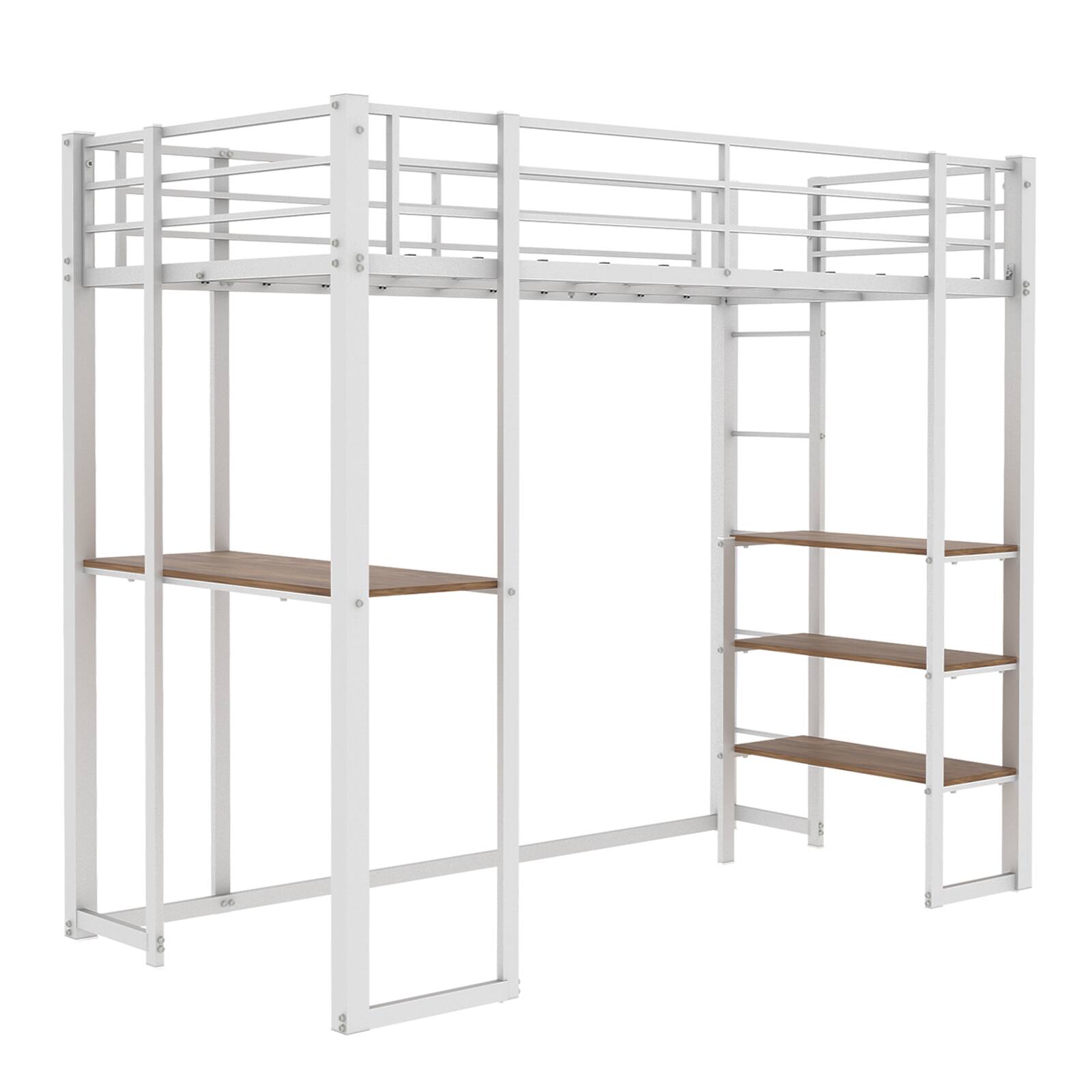 Alt View 9. Loheer - Loheer Twin Loft Bed with Desk and Storage Shelves Modern White Metal Wood Space Saving Frame for Small Rooms - White.