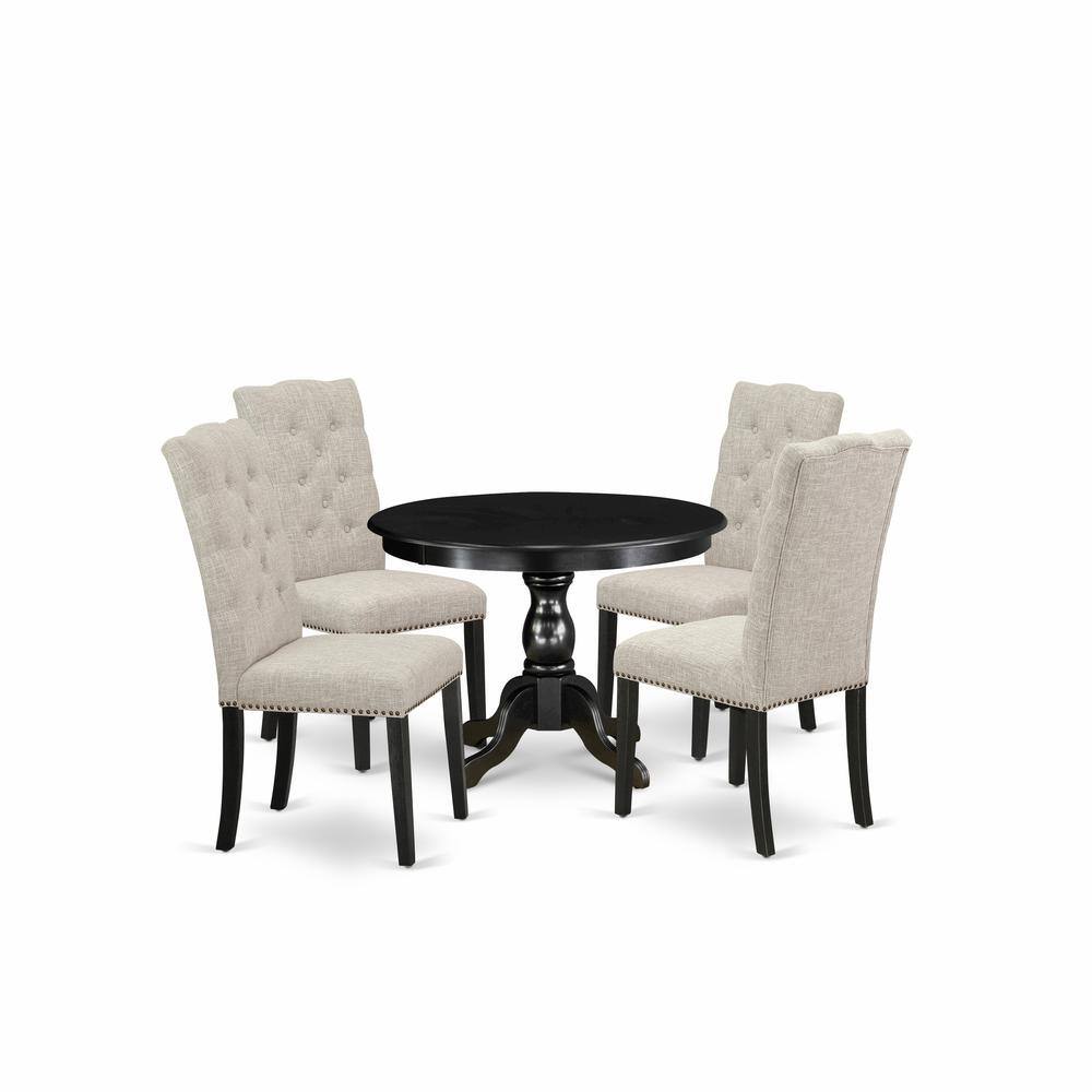 Left. East West Furniture - East West Furniture HBEL5-ABK-35 5 Piece Kitchen Table Set - Black Dinning Table and 4 Doeskin Linen Fabric Dining - Wire Brush Black.