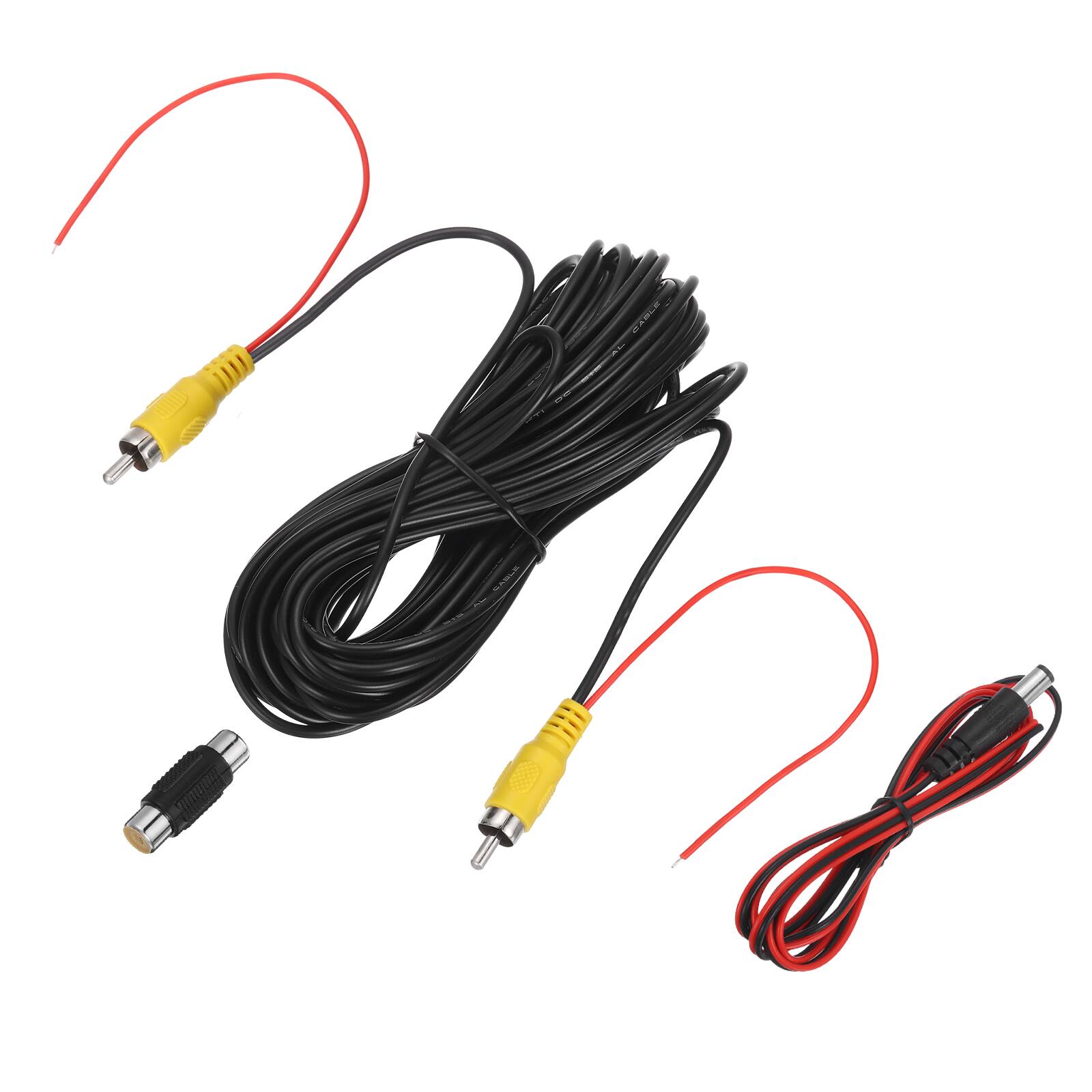 Unique Bargains - Backup Camera RCA Video Cable, Male to Male, with F-F Coupler, Detection & DC Wire for Truck/Bus/SUV - Black