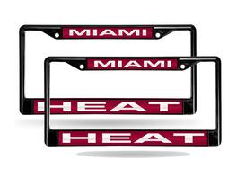 Rico Industries - Miami Heat Basketball Black Metal Laser License Plate Frame - Set of 2 Frames - Multi