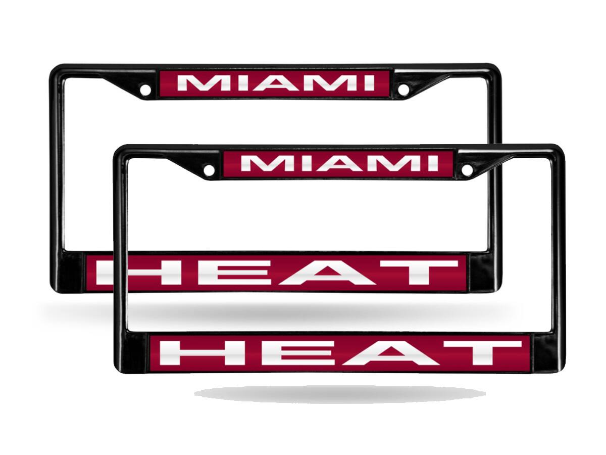 Miami Heat Basketball Black Metal Laser License Plate Frame - Set of 2 Frames