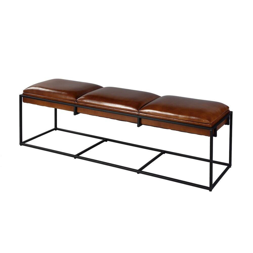 Alt View 1. Butler Specialty - Kane 62 in. W Leather and Iron Accent Bench - Brown,Black.