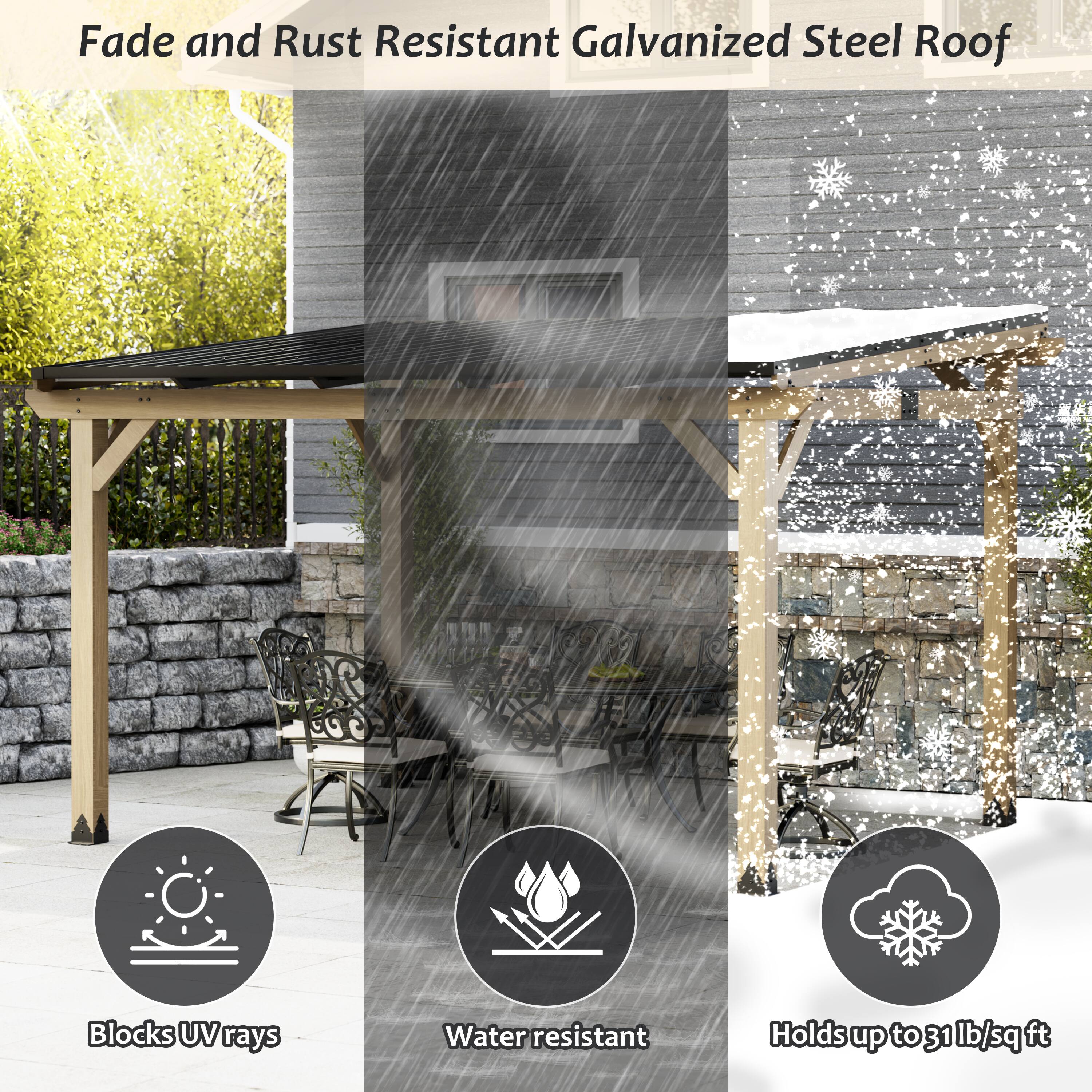 Fade and Rust Resistant Galvanized Steel Roof

- Blocks UV rays
- Water resistant
- Holds up to 31 lb/sq ft