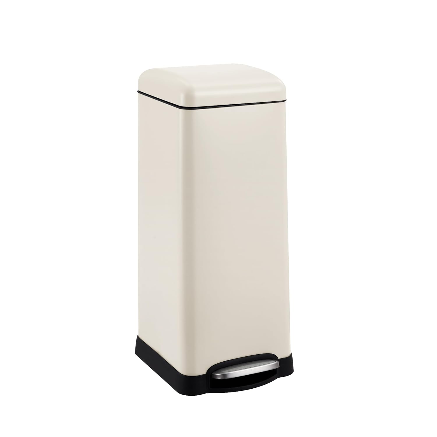 Front. Homhougo - 8 gal Step-Open Trash Can with Soft-Close Lid, Modern, Minimalistic for Home, Kitchen - Cream White.