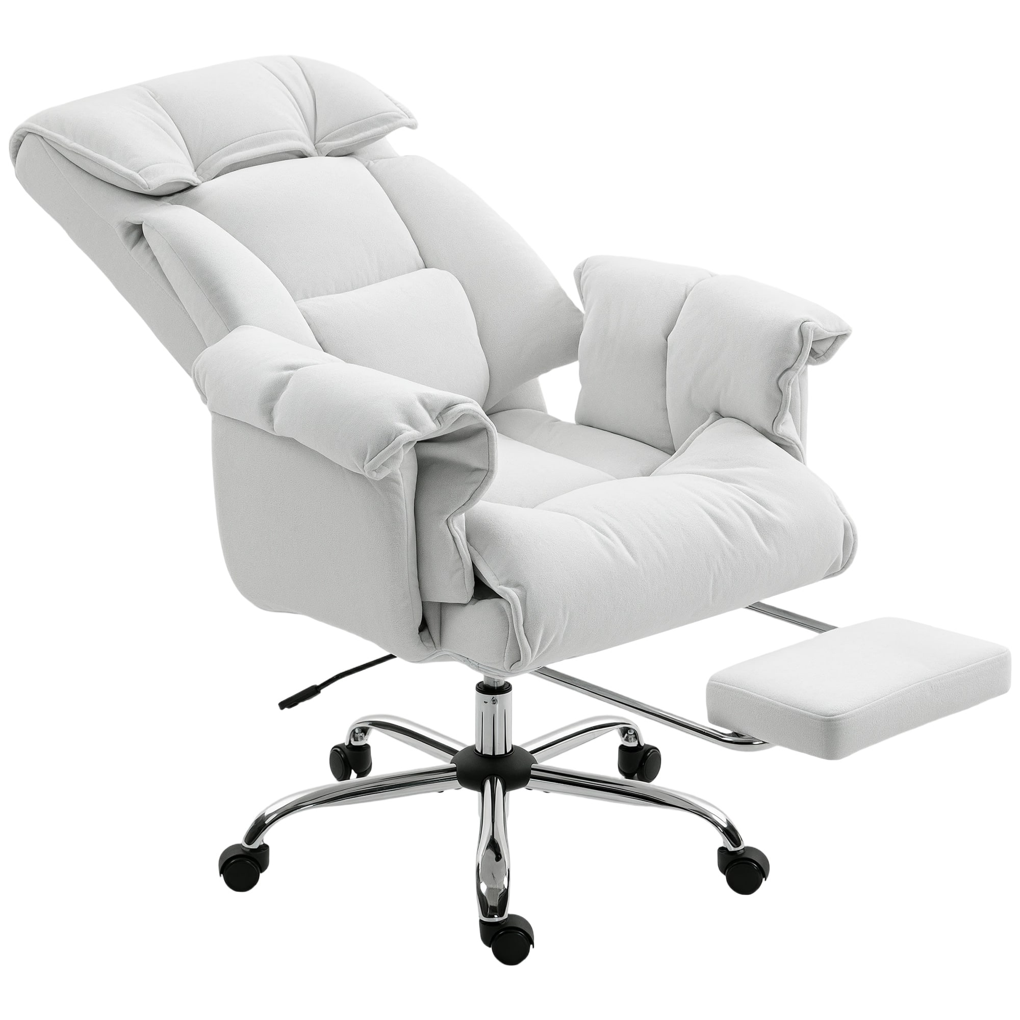 HOM - HOMCOM Executive Office Chair with Footrest, Reclining Swivel Computer Desk Chair with High Back, Adjustable Height - White