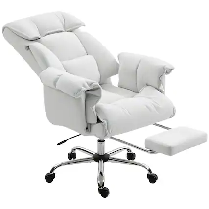 Front. HOM - HOMCOM Executive Office Chair with Footrest, Reclining Swivel Computer Desk Chair with High Back, Adjustable Height - White.