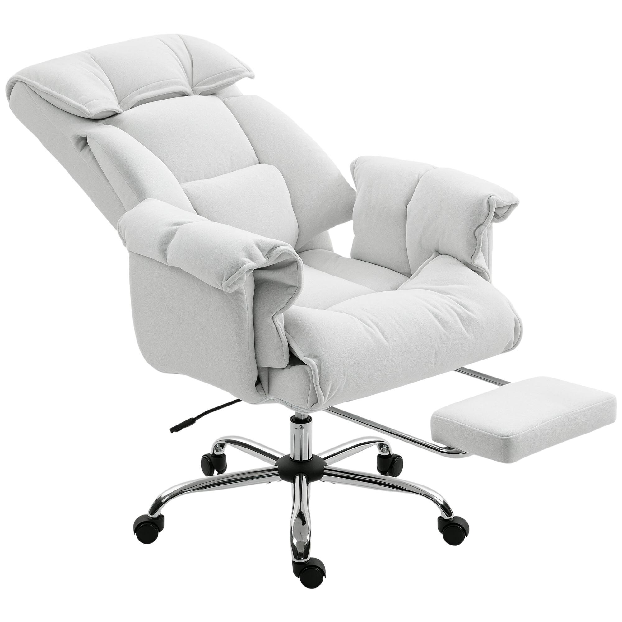 Front. HOM - HOMCOM Executive Office Chair with Footrest, Reclining Swivel Computer Desk Chair with High Back,  Adjustable Height - White.