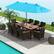 Alt View 3. Costway - 11 PCS Patio Wicker Dining Set with Double-Sided Outdoor Umbrella 8 Stackable Chairs - Turquoise + Mix Brown + Beige.