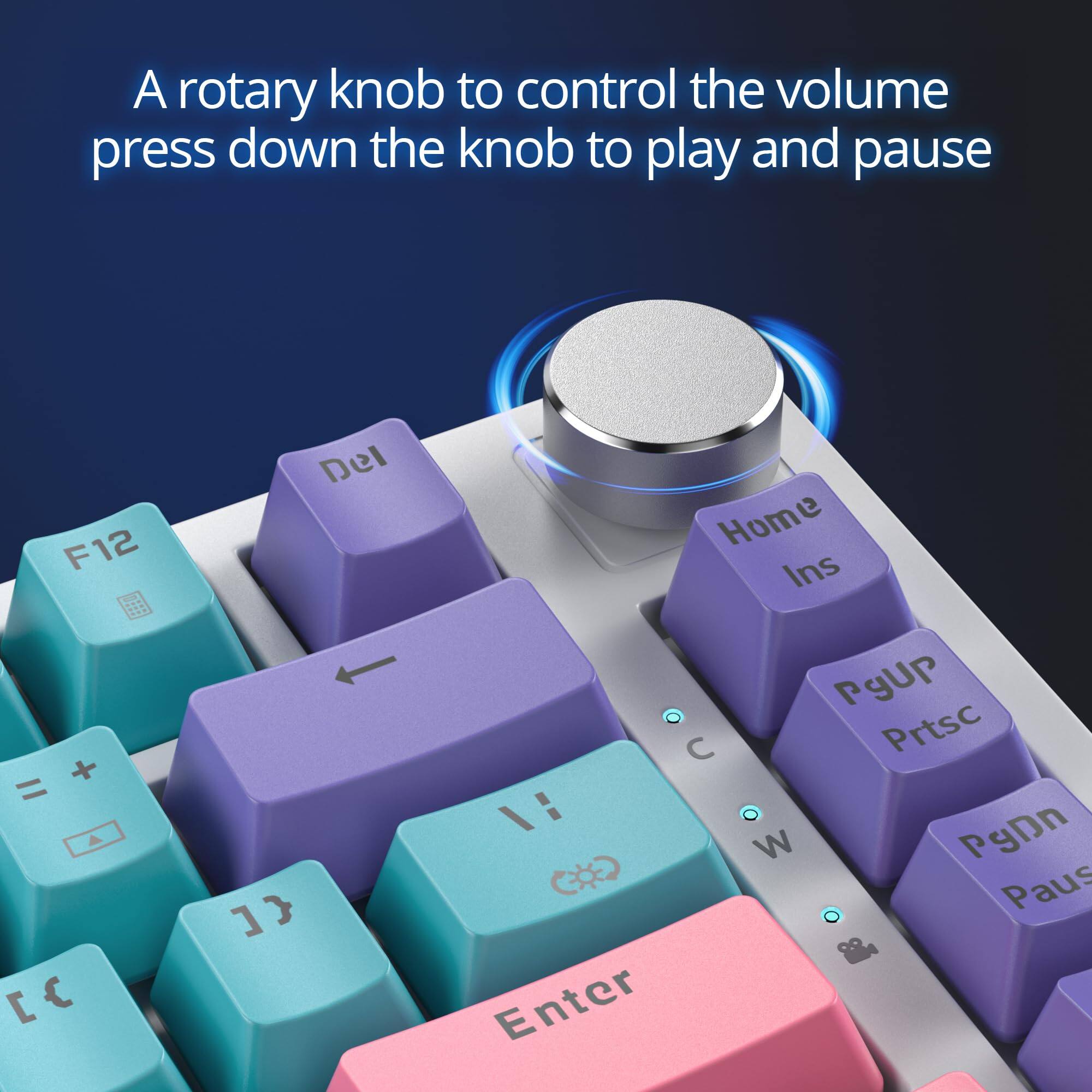 A rotary knob to control the volume  
press down the knob to play and pause